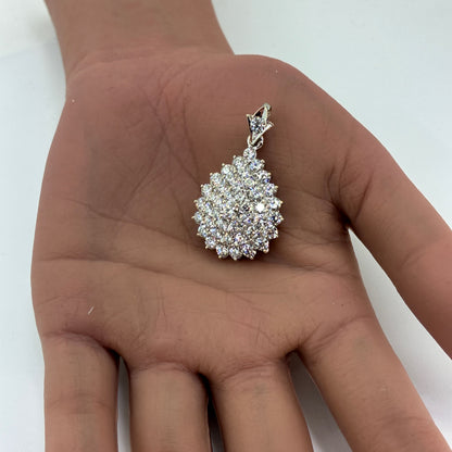 18K White Gold Natural Diamond Pear-Shaped Cluster Pendant | Round Brilliant 4.03 TCW, H VS1