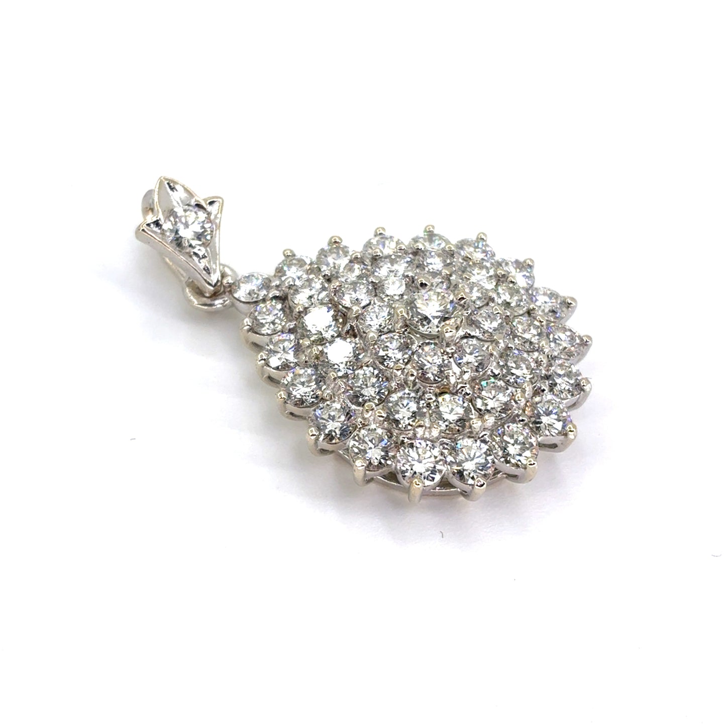 18K White Gold Natural Diamond Pear-Shaped Cluster Pendant | Round Brilliant 4.03 TCW, H VS1