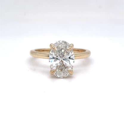 14K Yellow Gold Lab Diamond Oval Solitaire Ring | 2.41ct D VVS2 Center, 0.07ct Diamond Halo, Size 7