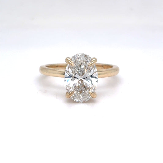 14K Yellow Gold Lab Diamond Oval Solitaire Ring | 2.41ct D VVS2 Center, 0.07ct Diamond Halo, Size 7