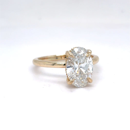 14K Yellow Gold Lab Diamond Oval Solitaire Ring | 2.41ct D VVS2 Center, 0.07ct Diamond Halo, Size 7