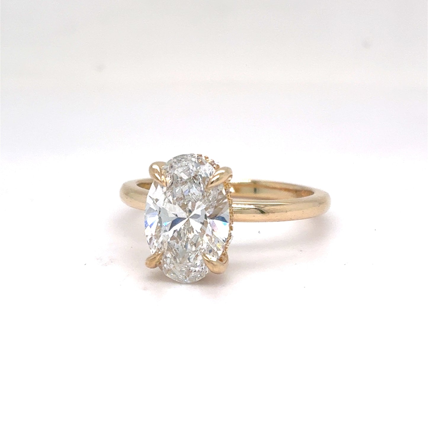 14K Yellow Gold Lab Diamond Oval Solitaire Ring | 2.41ct D VVS2 Center, 0.07ct Diamond Halo, Size 7
