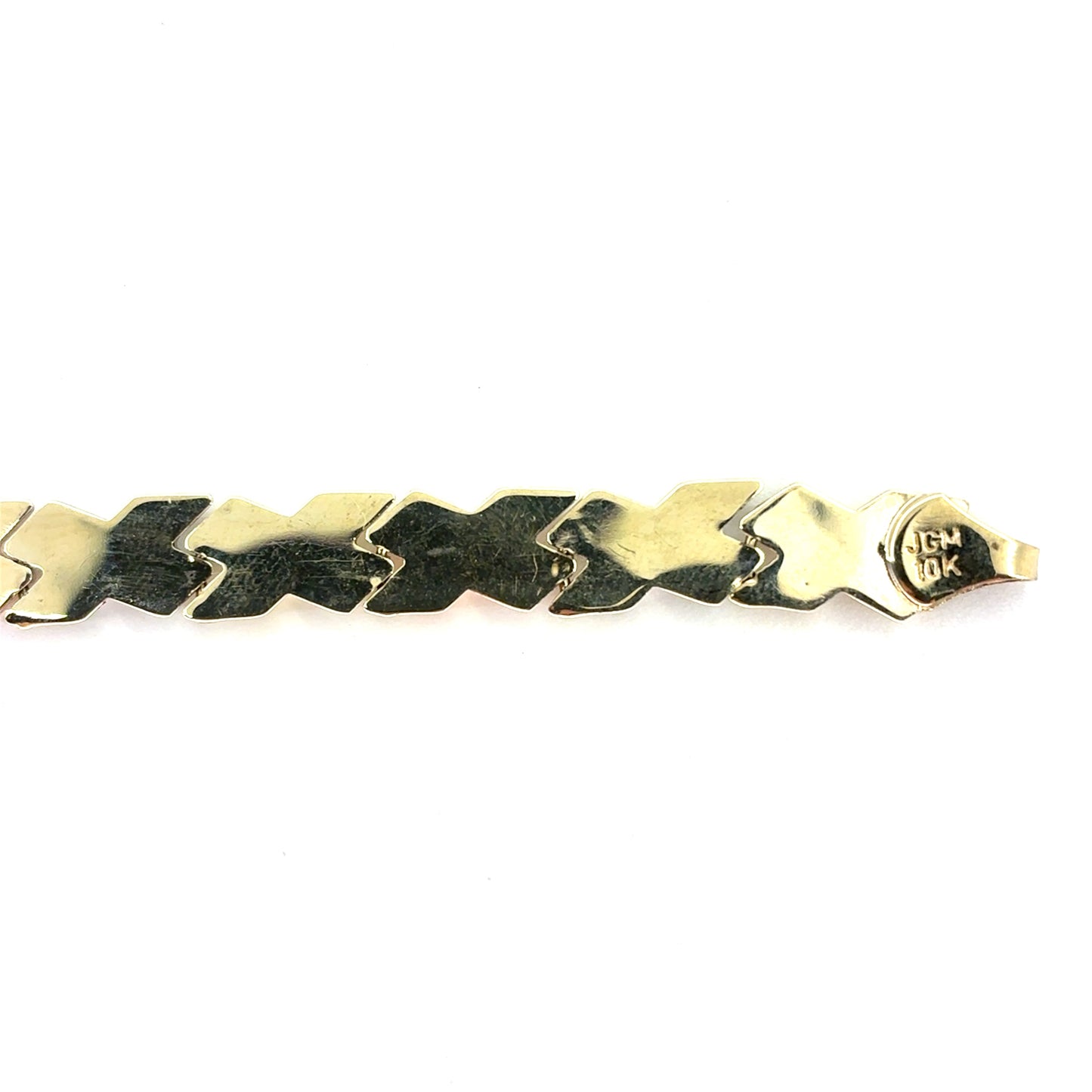 10K Tricolor Gold Satin X Bracelet | 7.25 Inches, 6.5mm, 4.40 grams