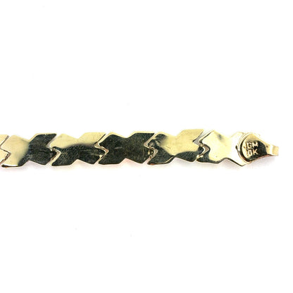 10K Tricolor Gold Satin X Bracelet | 7.25 Inches, 6.5mm, 4.40 grams