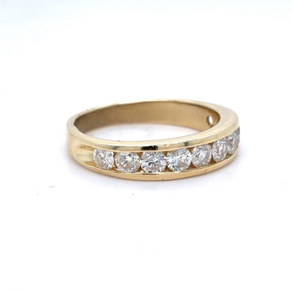 14K Yellow Gold Natural Diamond Channel Set Band Ring | Round 1.10 TCW, G-H I1, Size 7.5