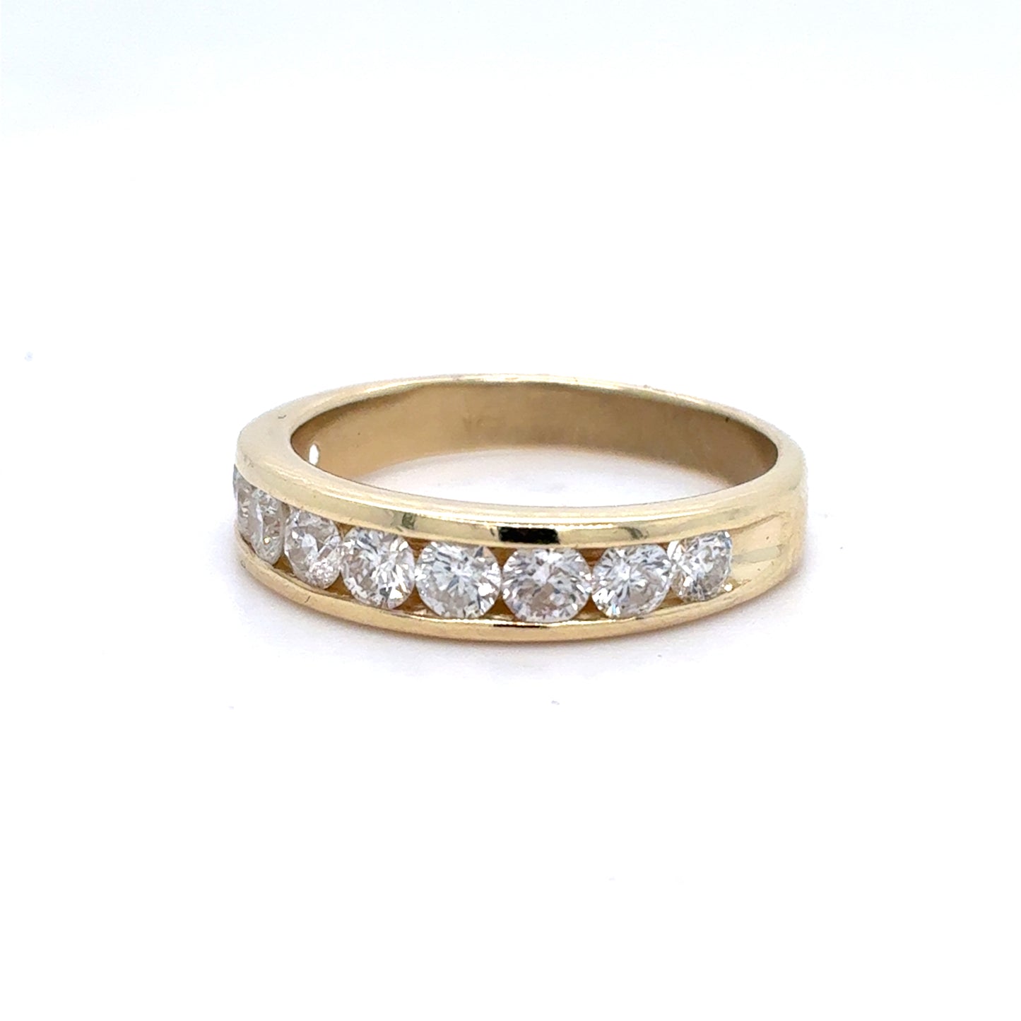 14K Yellow Gold Natural Diamond Channel Set Band Ring | Round 1.10 TCW, G-H I1, Size 7.5