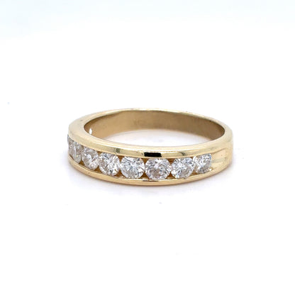 14K Yellow Gold Natural Diamond Channel Set Band Ring | Round 1.10 TCW, G-H I1, Size 7.5