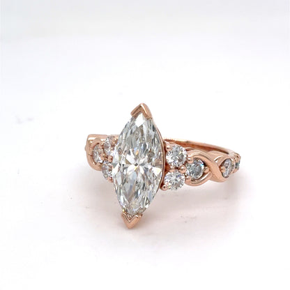 14K Rose Gold Lab Diamond Marquise Engagement Ring | Marquise & Round 3.19 TCW, F-H VS1-VS2, Size 6.5