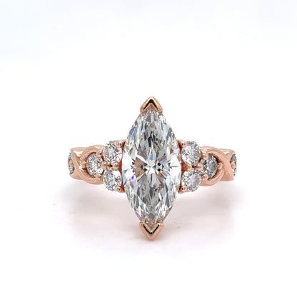 14K Rose Gold Lab Diamond Marquise Engagement Ring | Marquise & Round 3.19 TCW, F-H VS1-VS2, Size 6.5