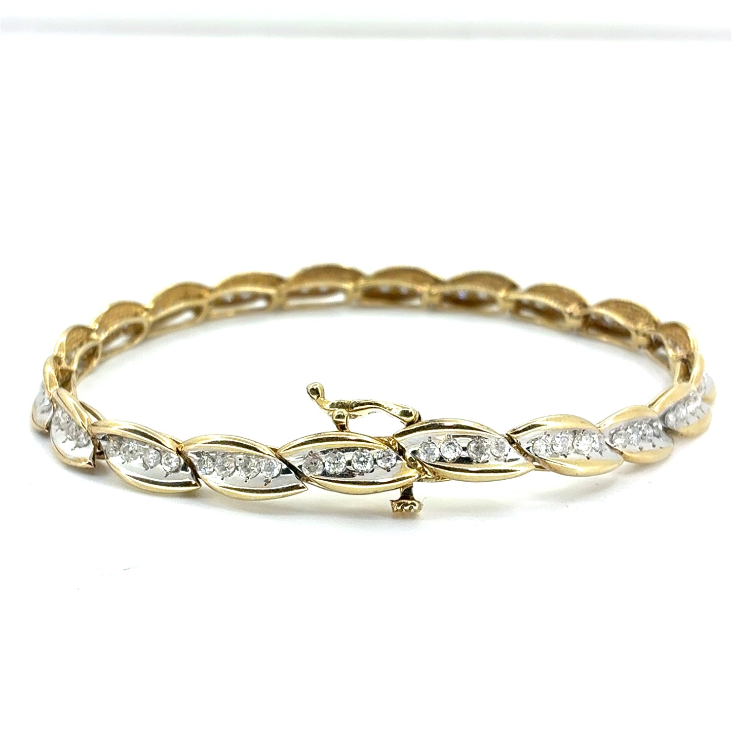 14K Two-Tone Gold Natural Diamond Contemporary Tennis Bracelet | Round Brilliant 1.96 TCW, I I2