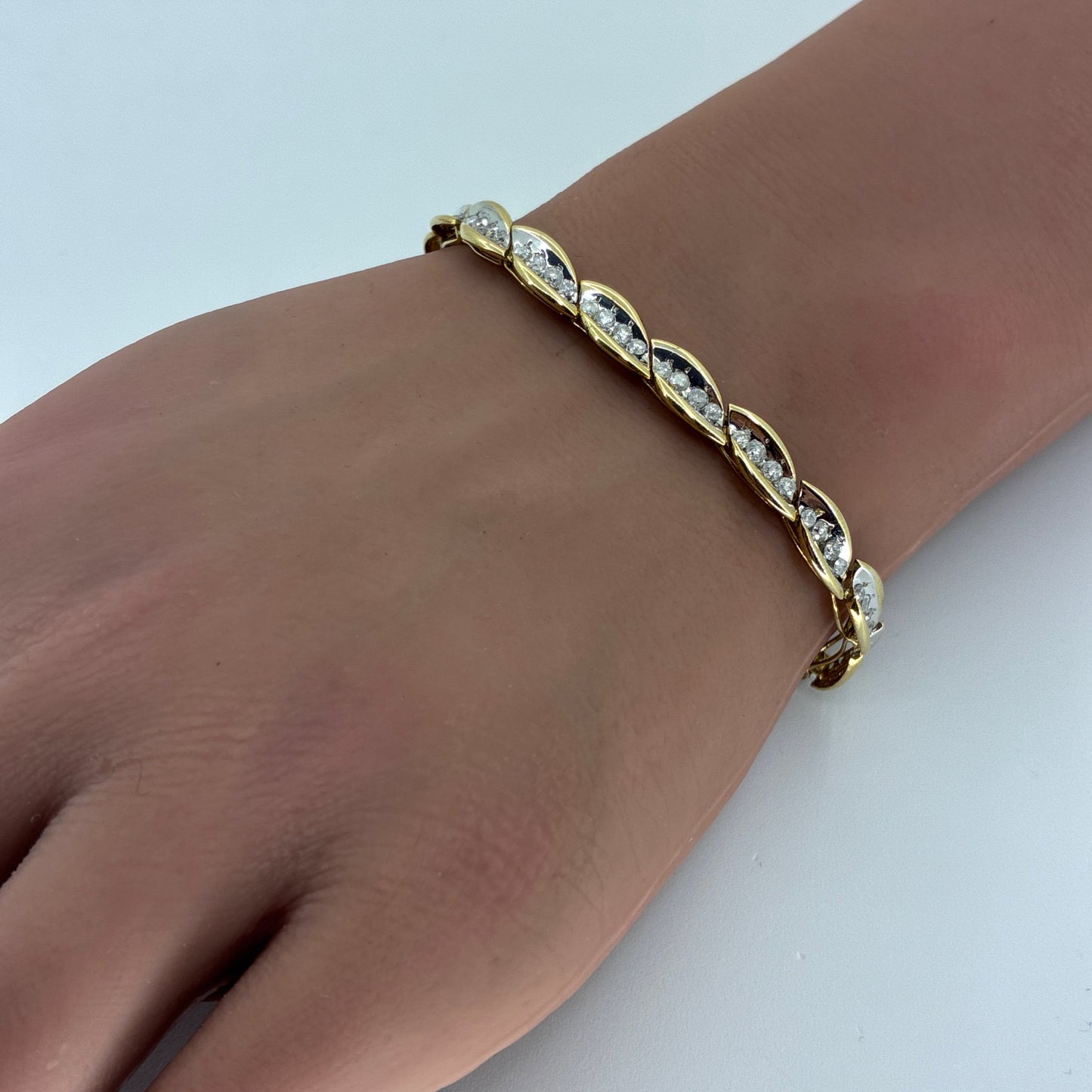 14K Two-Tone Gold Natural Diamond Contemporary Tennis Bracelet | Round Brilliant 1.96 TCW, I I2