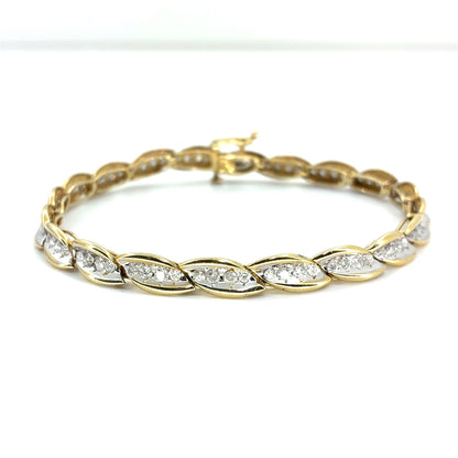 14K Two-Tone Gold Natural Diamond Contemporary Tennis Bracelet | Round Brilliant 1.96 TCW, I I2