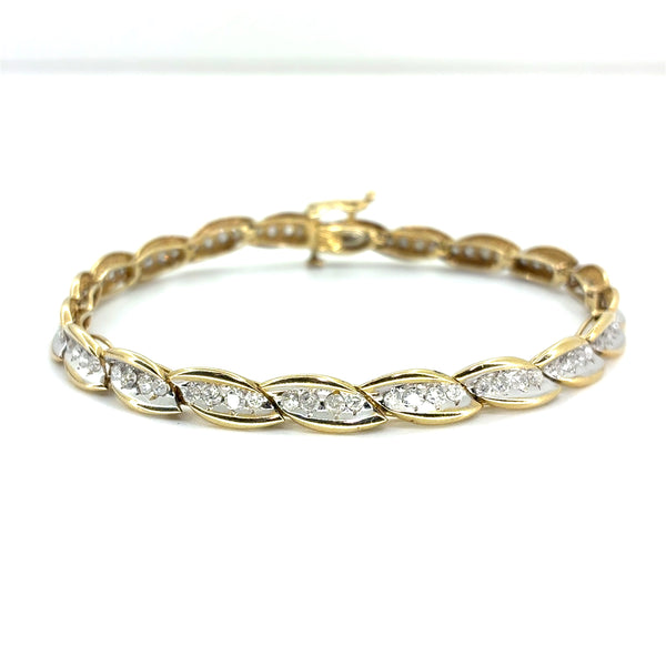 14K Two-Tone Gold Natural Diamond Contemporary Tennis Bracelet | Round Brilliant 1.96 TCW, I I2