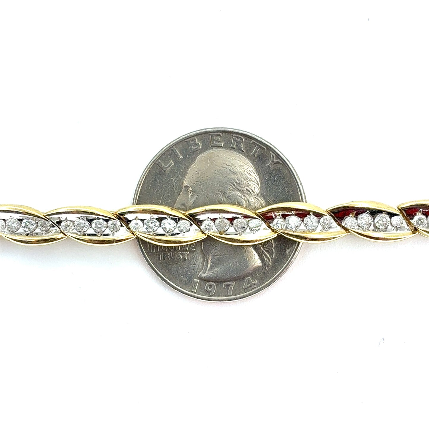 14K Two-Tone Gold Natural Diamond Contemporary Tennis Bracelet | Round Brilliant 1.96 TCW, I I2