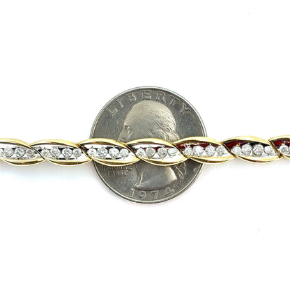 14K Two-Tone Gold Natural Diamond Contemporary Tennis Bracelet | Round Brilliant 1.96 TCW, I I2
