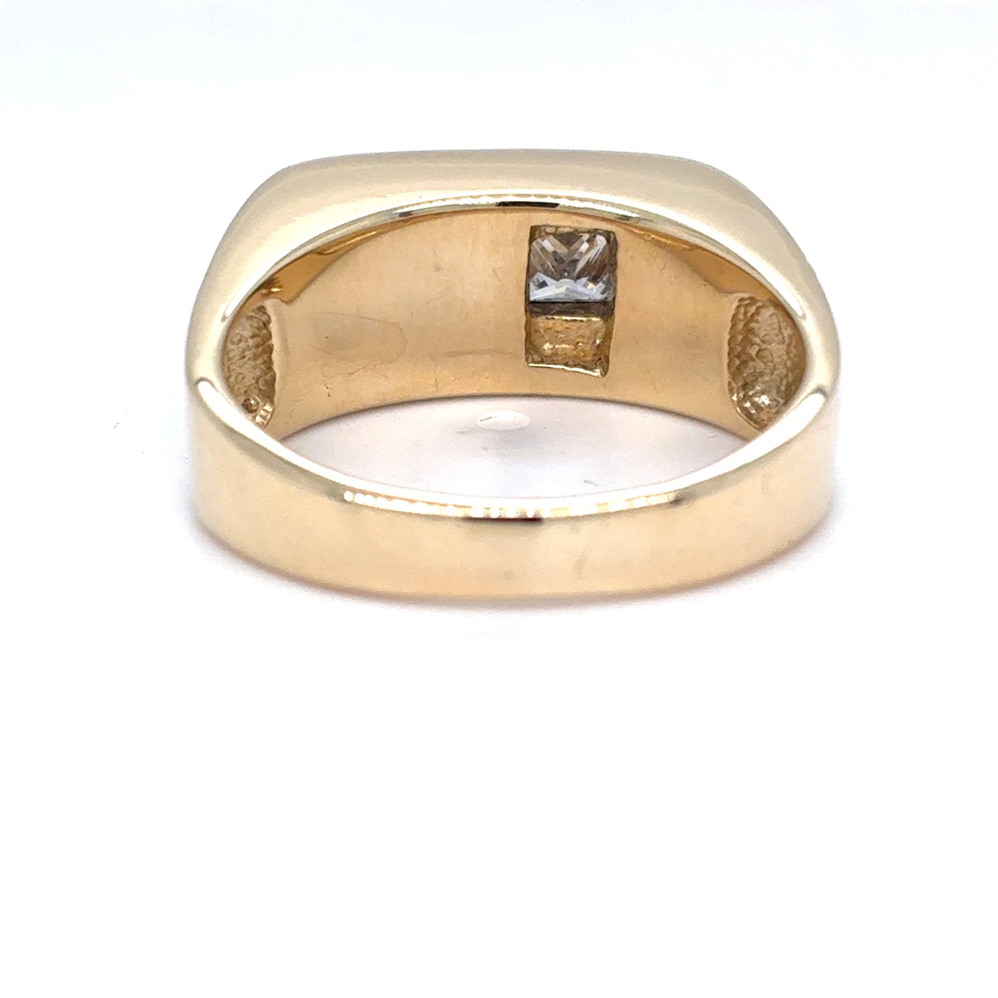 14K Yellow Gold Men's Natural Diamond & Lapis Lazuli Wide Band Ring | Princess 0.36 TCW, H VS1, Size 9.5