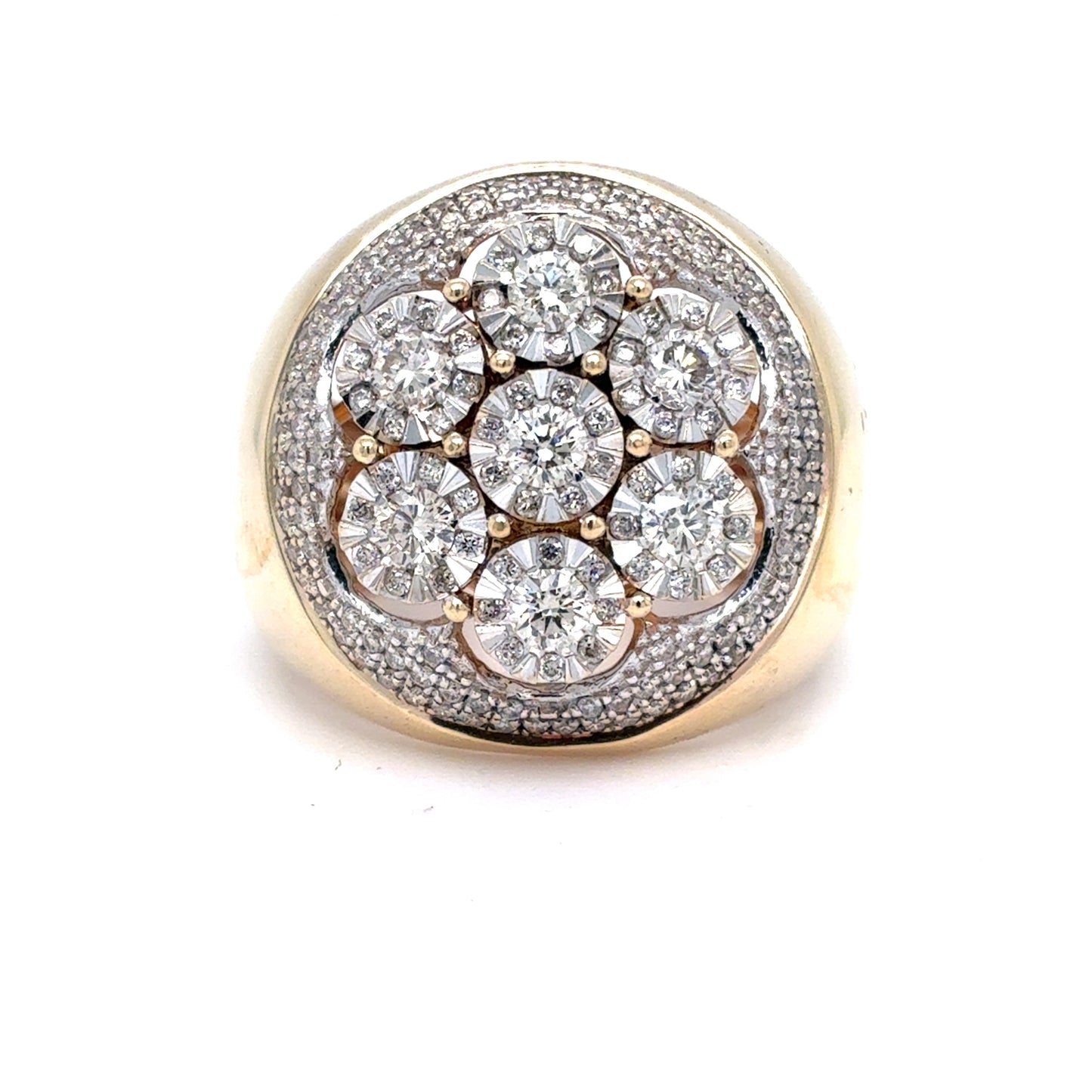14K Yellow Gold Mens Natural Diamond Cluster Ring | Round Brilliant 1.11 TCW, H-J VS2-SI2, Size 8