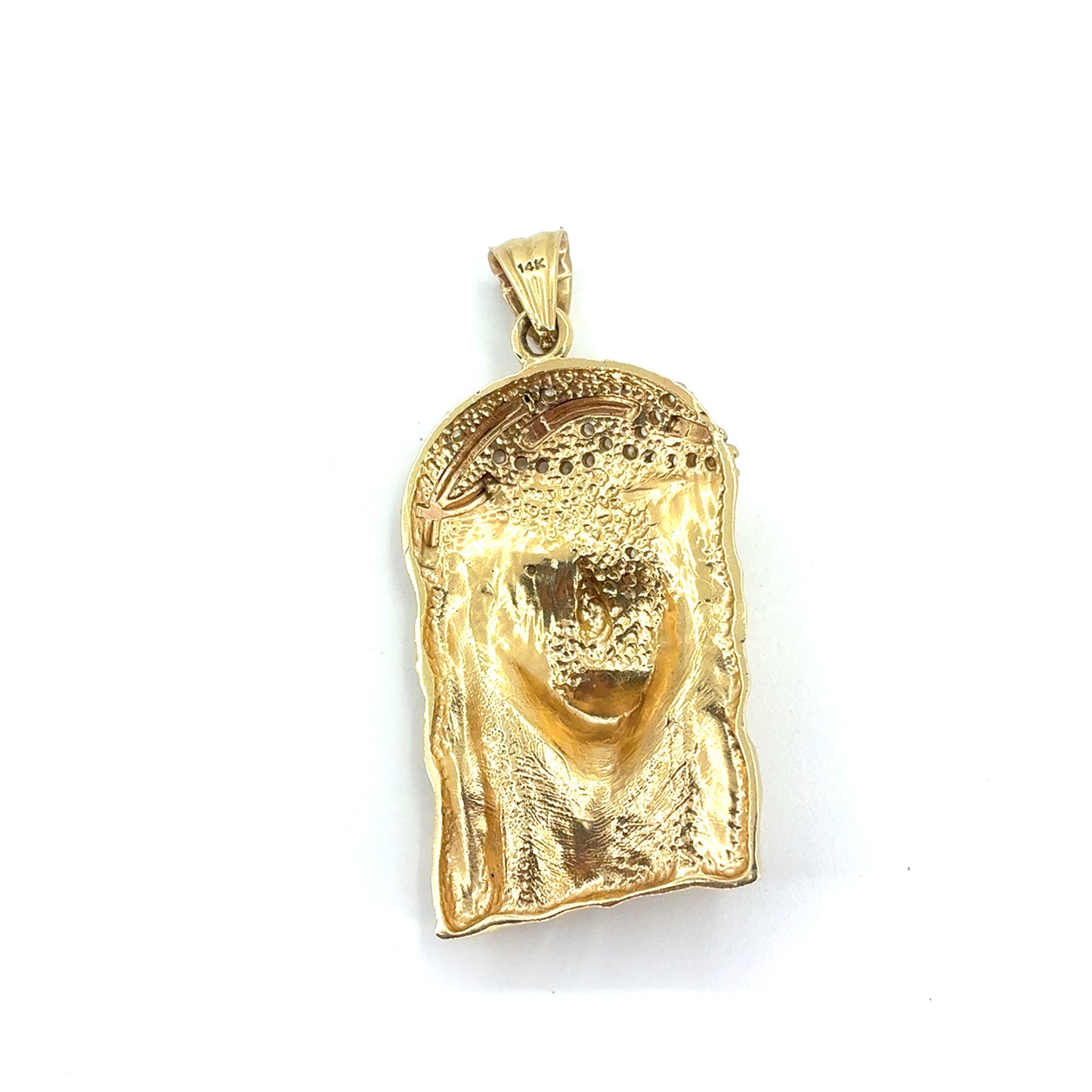 14K Yellow Gold Large Jesus Face Pendant with CZ Stones | 19.00 grams