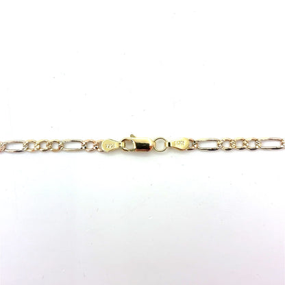 14K Yellow Gold Solid Tricolor Diamond Cut Figaro Necklace | 16 Inches, 3.3mm, 6.20 grams