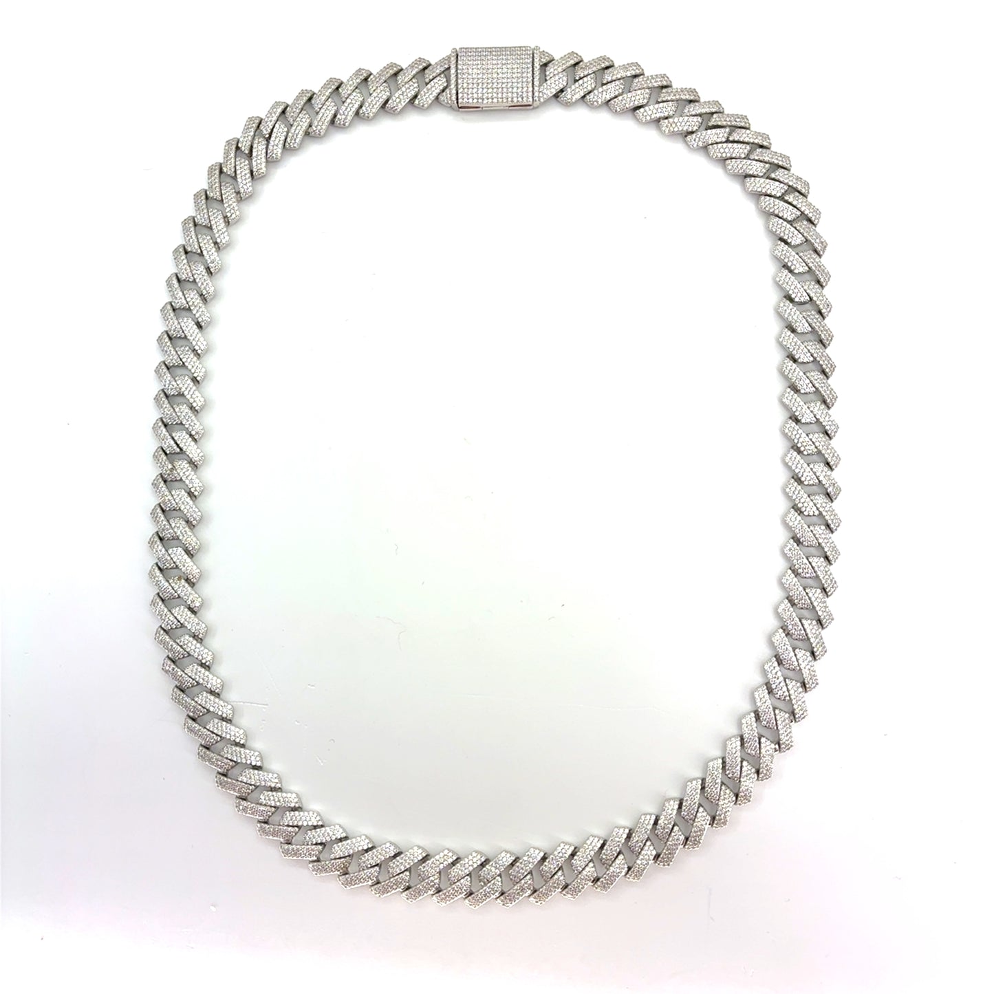 925 Sterling Silver CZ Monaco Cuban Necklace | 22 Inches, 12mm