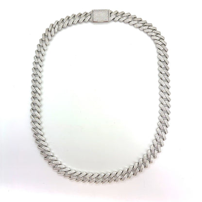 925 Sterling Silver CZ Monaco Cuban Necklace | 22 Inches, 12mm