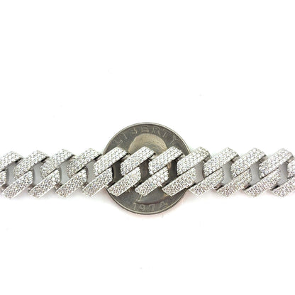 925 Sterling Silver CZ Monaco Cuban Necklace | 22 Inches, 12mm