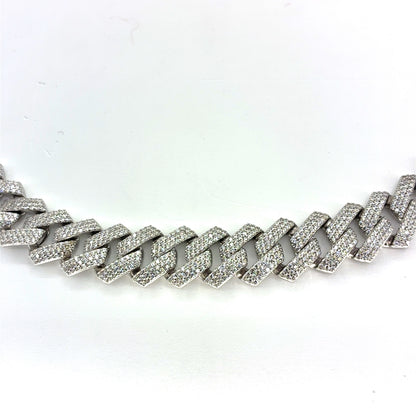 925 Sterling Silver CZ Monaco Cuban Necklace | 22 Inches, 12mm