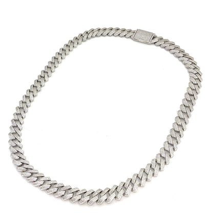 925 Sterling Silver CZ Monaco Cuban Necklace | 22 Inches, 12mm