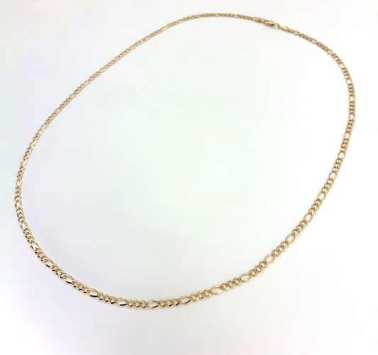 10K Yellow Gold Solid Figaro Necklace | 24 Inches, 3.4mm, 7.40 grams