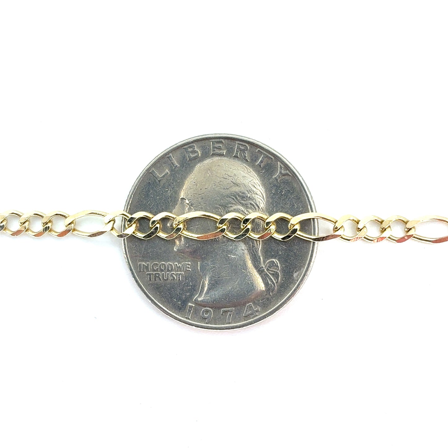 10K Yellow Gold Solid Figaro Necklace | 24 Inches, 3.4mm, 7.40 grams