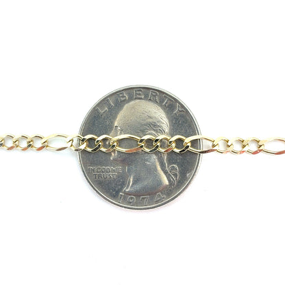 10K Yellow Gold Solid Figaro Necklace | 24 Inches, 3.4mm, 7.40 grams