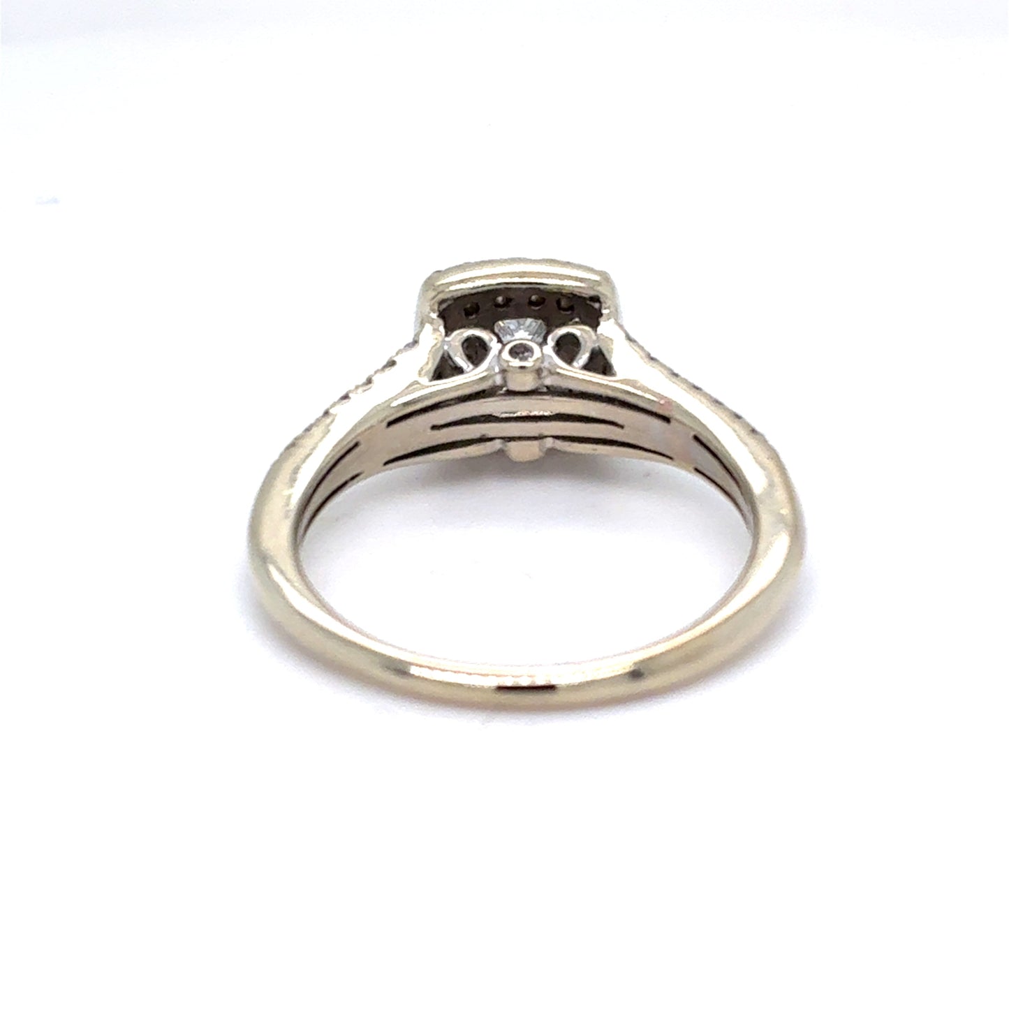 10K White Gold Natural Diamond Princess-Cut Double Halo Engagement Ring | Princess, Round Brilliant & Baguette 0.53 TCW, G SI1, Size 7