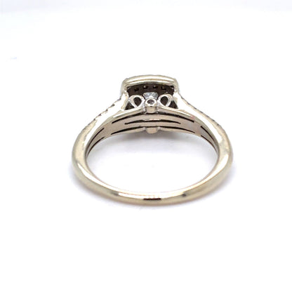 10K White Gold Natural Diamond Princess-Cut Double Halo Engagement Ring | Princess, Round Brilliant & Baguette 0.53 TCW, G SI1, Size 7