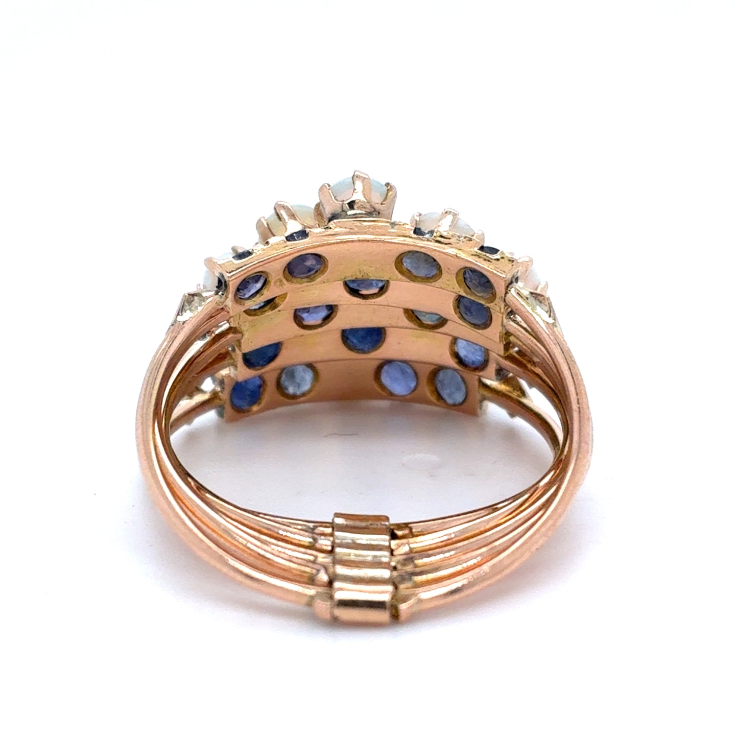 14K Yellow Gold Natural Opal & Sapphire Multi-Row Fashion Ring | Cabochon & Round 2.80 TCW, Size 9