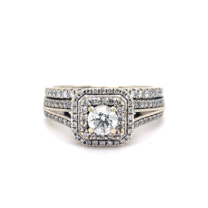 14K White Gold Natural Diamond Halo Engagement Ring Set | Round Brilliant 1.04 TCW, G-H SI1-SI2, Size 8