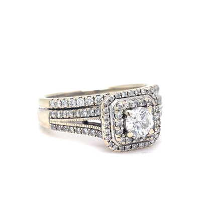 14K White Gold Natural Diamond Halo Engagement Ring Set | Round Brilliant 1.04 TCW, G-H SI1-SI2, Size 8