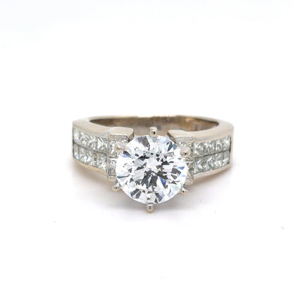 18K White Gold Natural Diamond 2.07ct Solitaire Ring  | Round & Princess 3.07 TCW, E I1 , Size 5.5