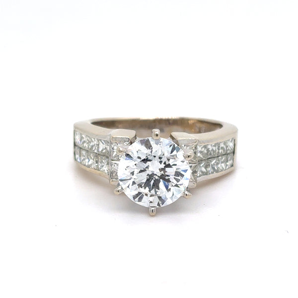 18K White Gold Natural Diamond 2.07ct Solitaire Ring  | Round & Princess 3.07 TCW, E I1 , Size 5.5