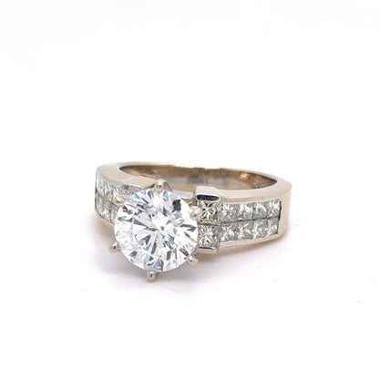 18K White Gold Natural Diamond 2.07ct Solitaire Ring  | Round & Princess 3.07 TCW, E I1 , Size 5.5