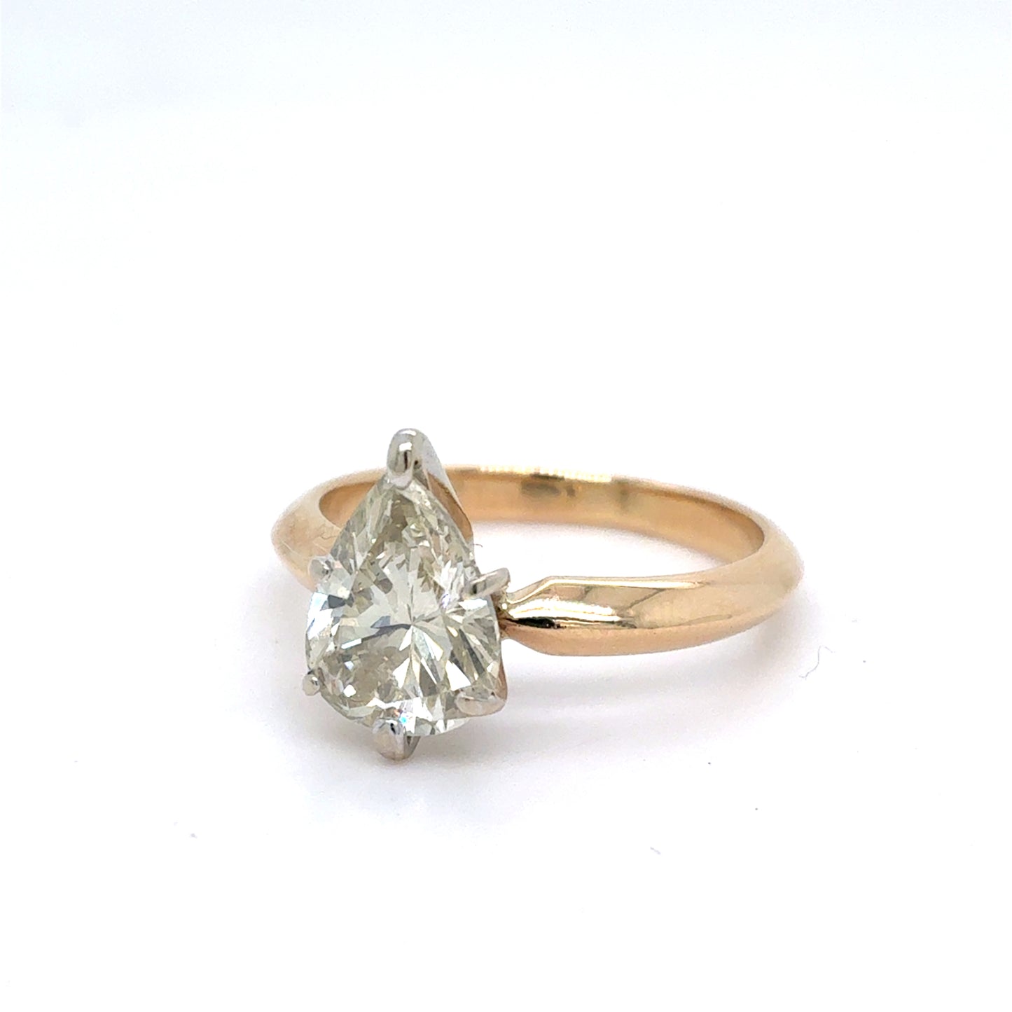14K Two Tone Gold Natural Diamond Solitaire Ring | Pear 1.72 CTW, O-P SI1, Size 5.5