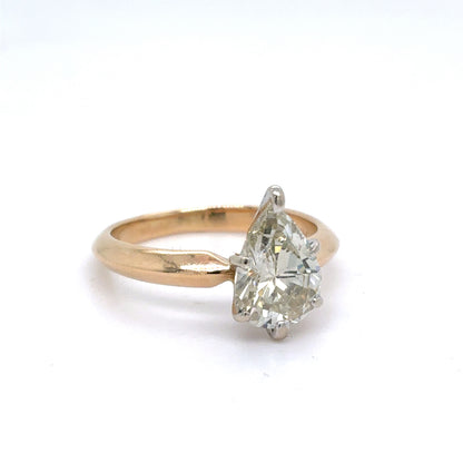 14K Two Tone Gold Natural Diamond Solitaire Ring | Pear 1.72 CTW, O-P SI1, Size 5.5