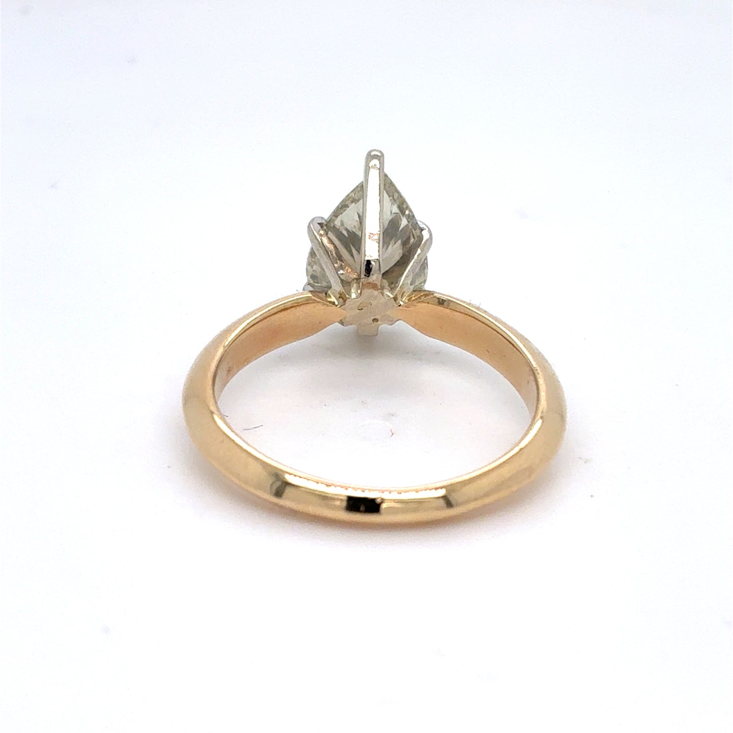 14K Two Tone Gold Natural Diamond Solitaire Ring | Pear 1.72 CTW, O-P SI1, Size 5.5