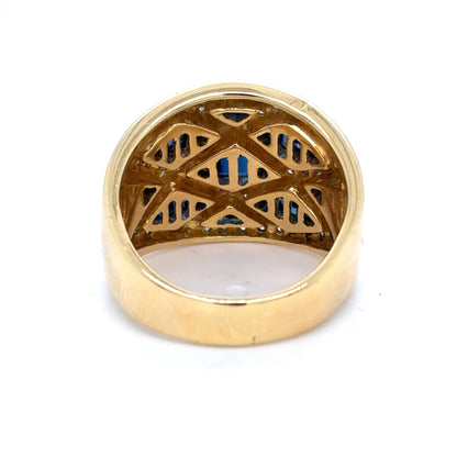 18K Yellow Gold Natural Sapphire & Diamond Crisscross Band Ring | Round, Triangle & Trapezoid 2.99 TCW, F-G VS1-VS2, Size 8