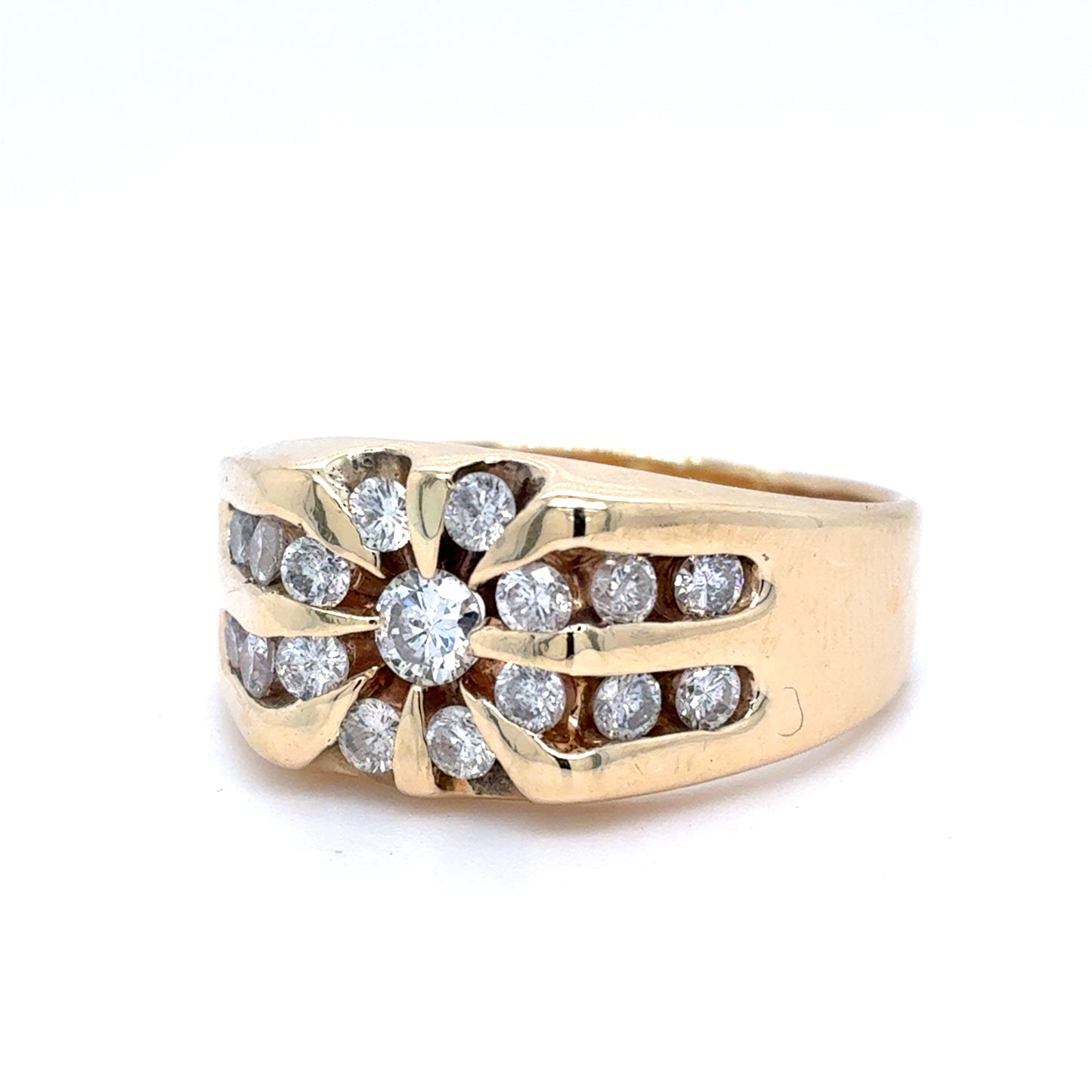 14K Yellow Gold Natural Diamond Cluster Men's Ring | Round 0.90 TCW, H SI2-I1, Size 11