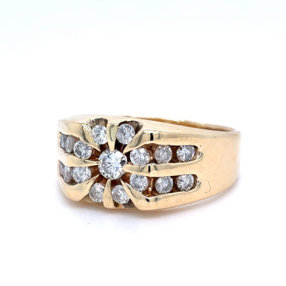 14K Yellow Gold Natural Diamond Cluster Men's Ring | Round 0.90 TCW, H SI2-I1, Size 11