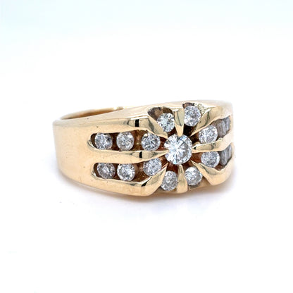 14K Yellow Gold Natural Diamond Cluster Men's Ring | Round 0.90 TCW, H SI2-I1, Size 11