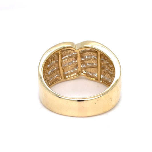 14K Yellow Gold Natural Diamond Multi-Row Channel-Set Wave Ring | Round Brilliant 1.01 TCW, I I2, Size 7.75