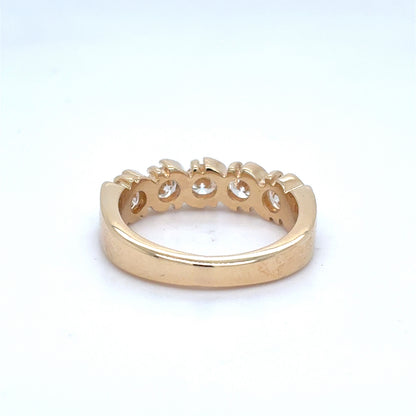 14K Yellow Gold Natural Diamond Five Stone Half Band Ring | Round 1.00 TCW, G-H VVS2-VS1, Size 5