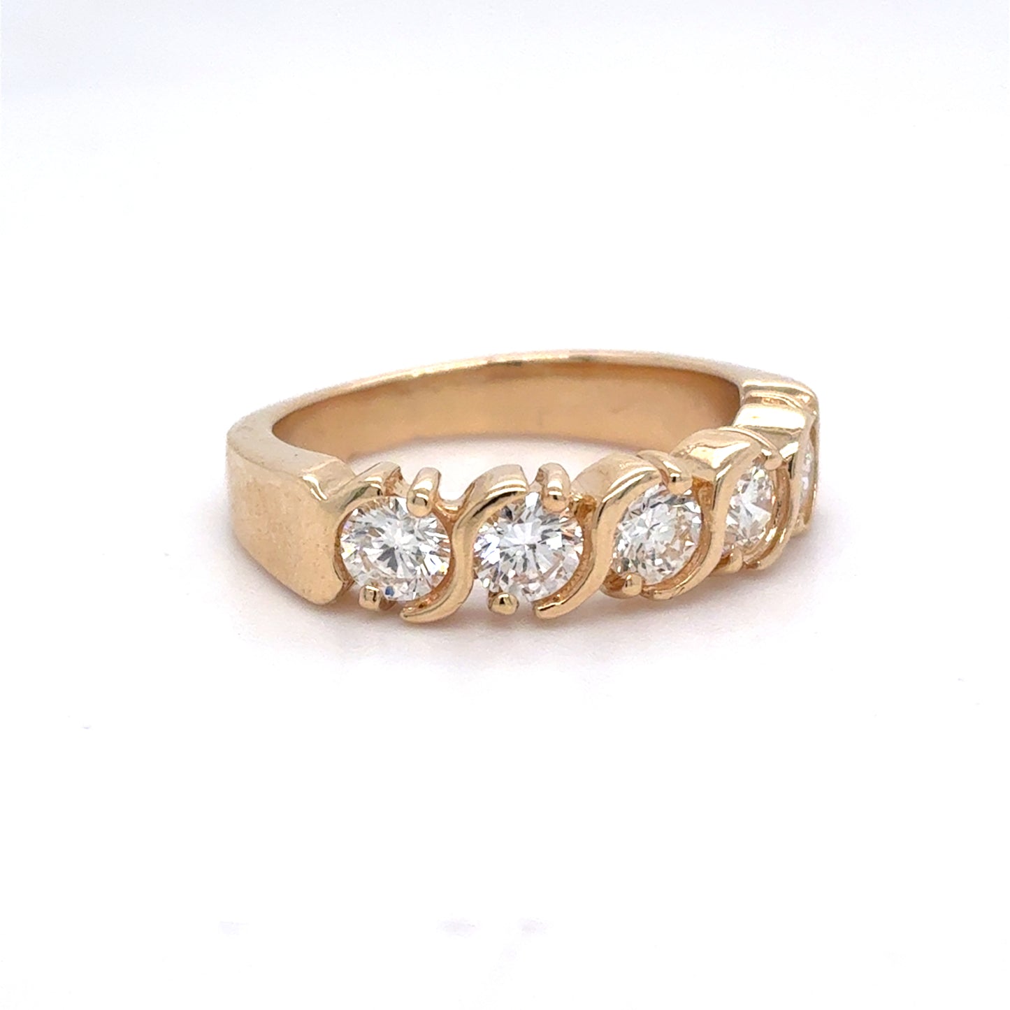 14K Yellow Gold Natural Diamond Five Stone Half Band Ring | Round 1.00 TCW, G-H VVS2-VS1, Size 5