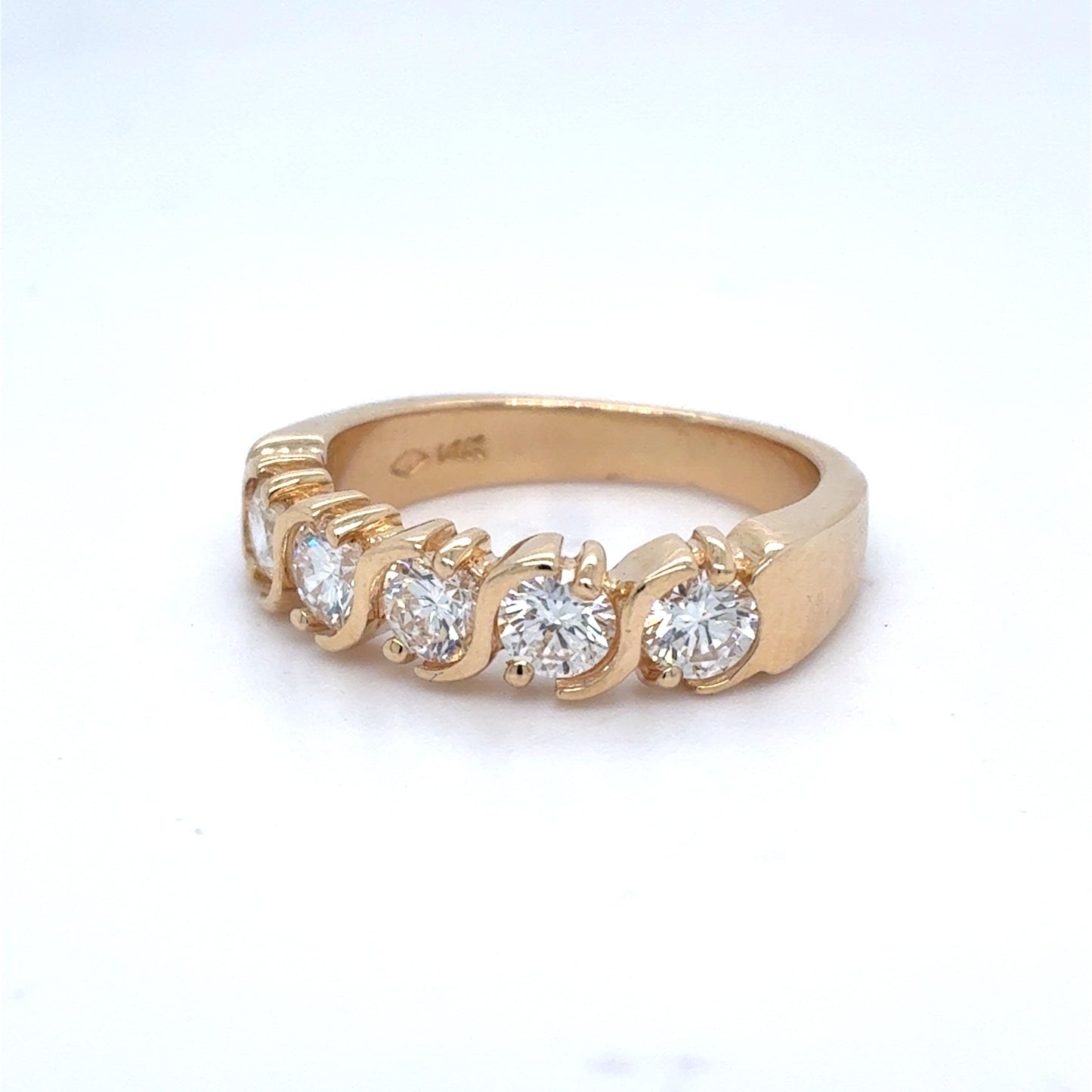 14K Yellow Gold Natural Diamond Five Stone Half Band Ring | Round 1.00 TCW, G-H VVS2-VS1, Size 5